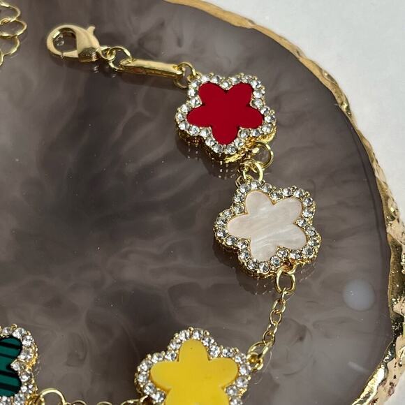 Fashion Five Flower Link Multicolored Rhinestone Bracelet - Picture 3 of 6